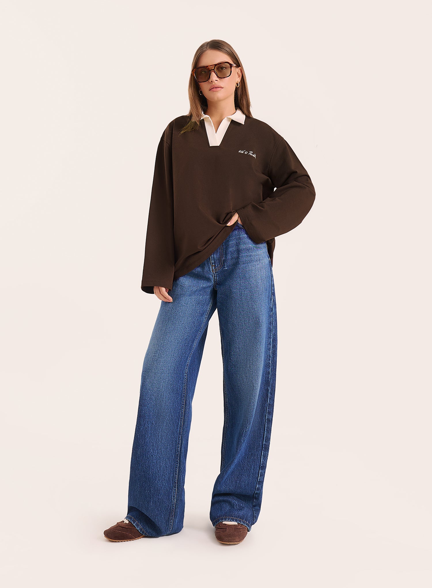 Chocolate Branded Contrast Collar Rugby Shirt